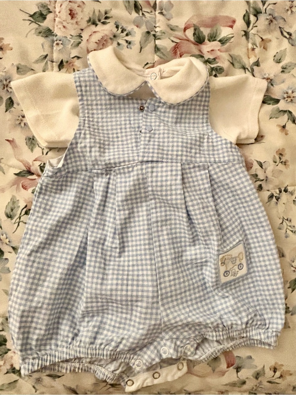 Baby Dior Gingham Baby Romper with Cream Polo